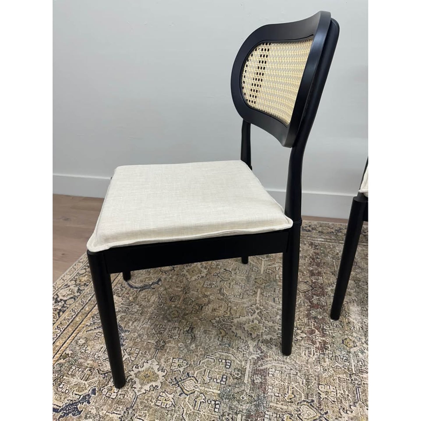 Konstantin Rattan Cane Back Dining Chairs Kitchen Chairs Set of 2 with Cushions -BLACK