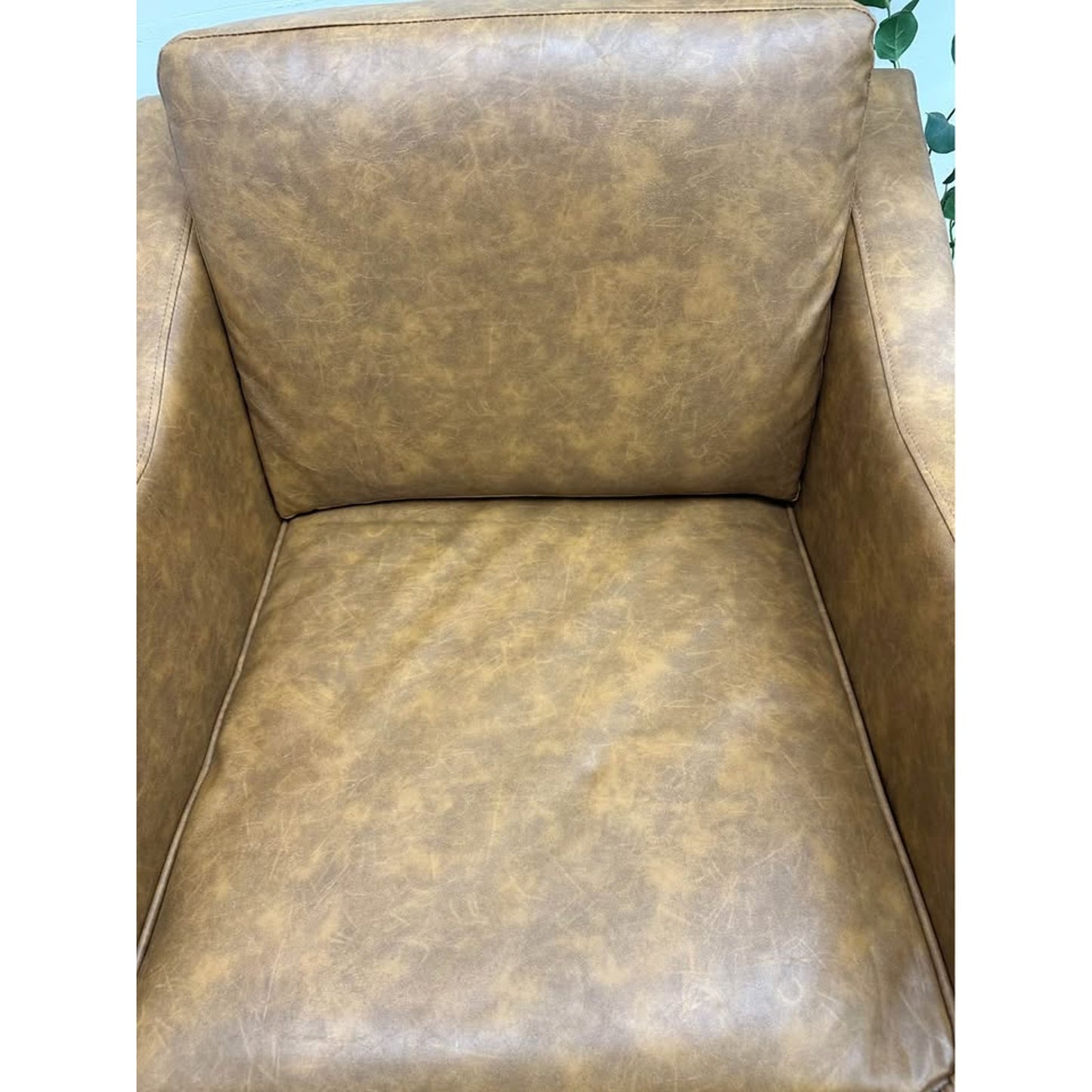 Celio Vegan Leather Armchair-CAMEL Brown Nail Head Trim New Karat Home