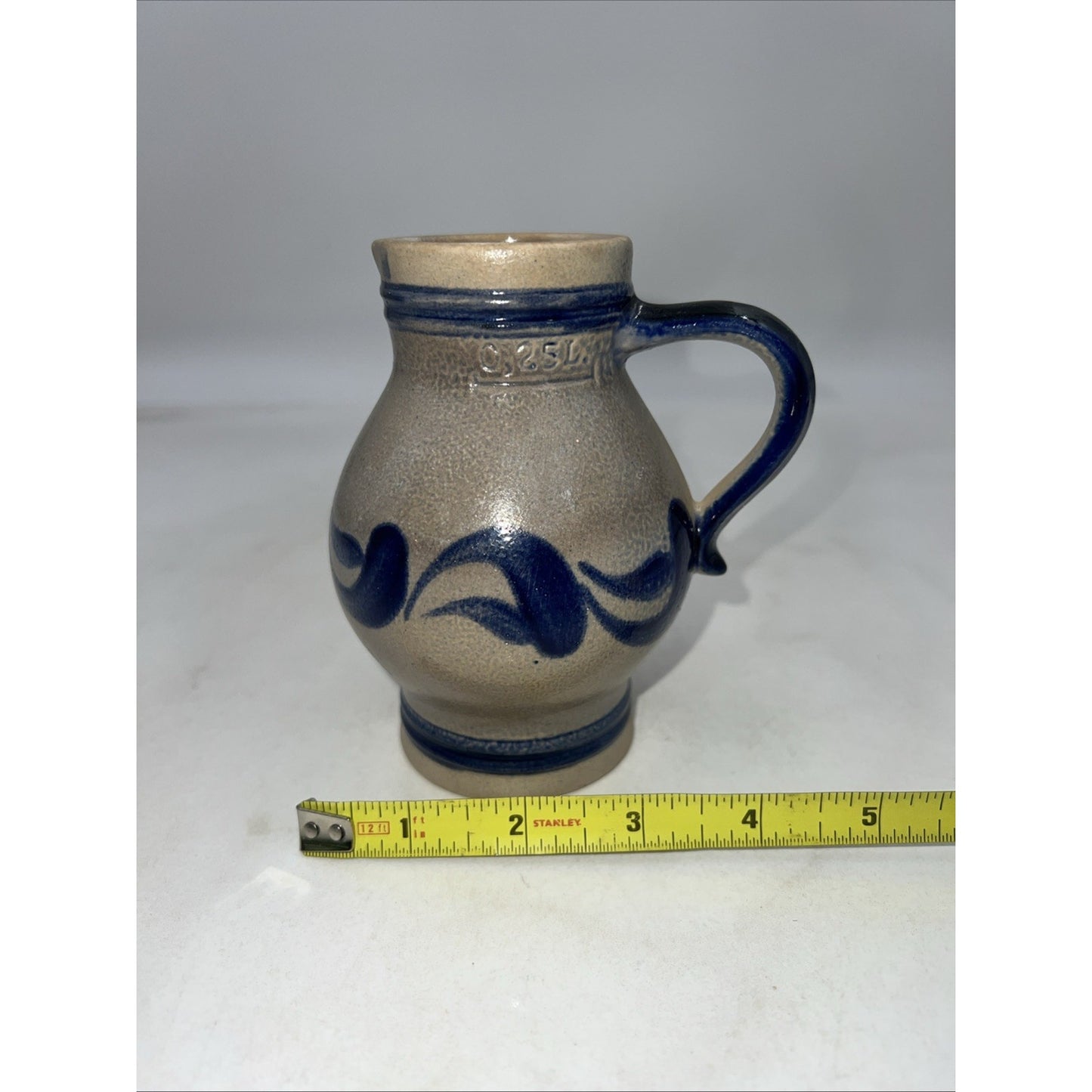 Vintage German Handmade Jug Creamer Handarbeit Blue Salt Glazed 0.25 L