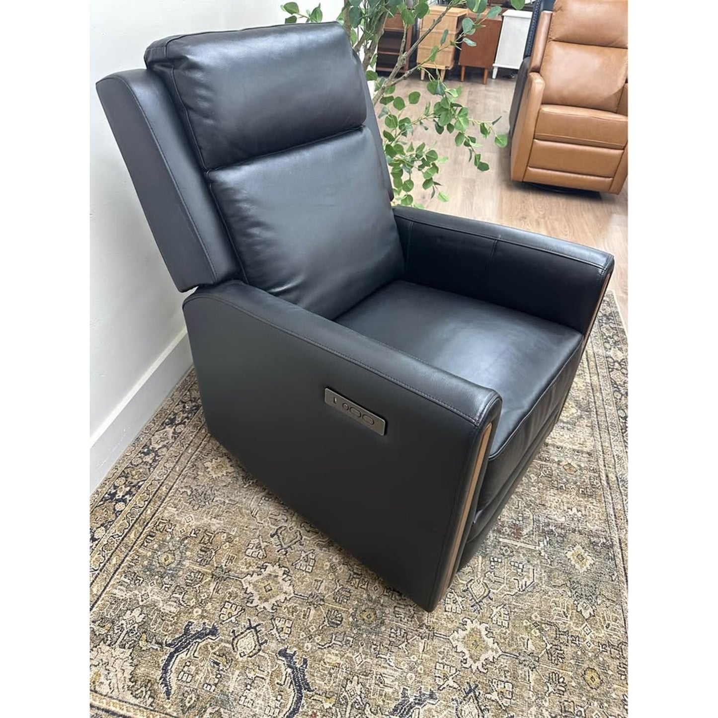 Jaime Genuine Leather Power Recliner-BLACK Wood Trim