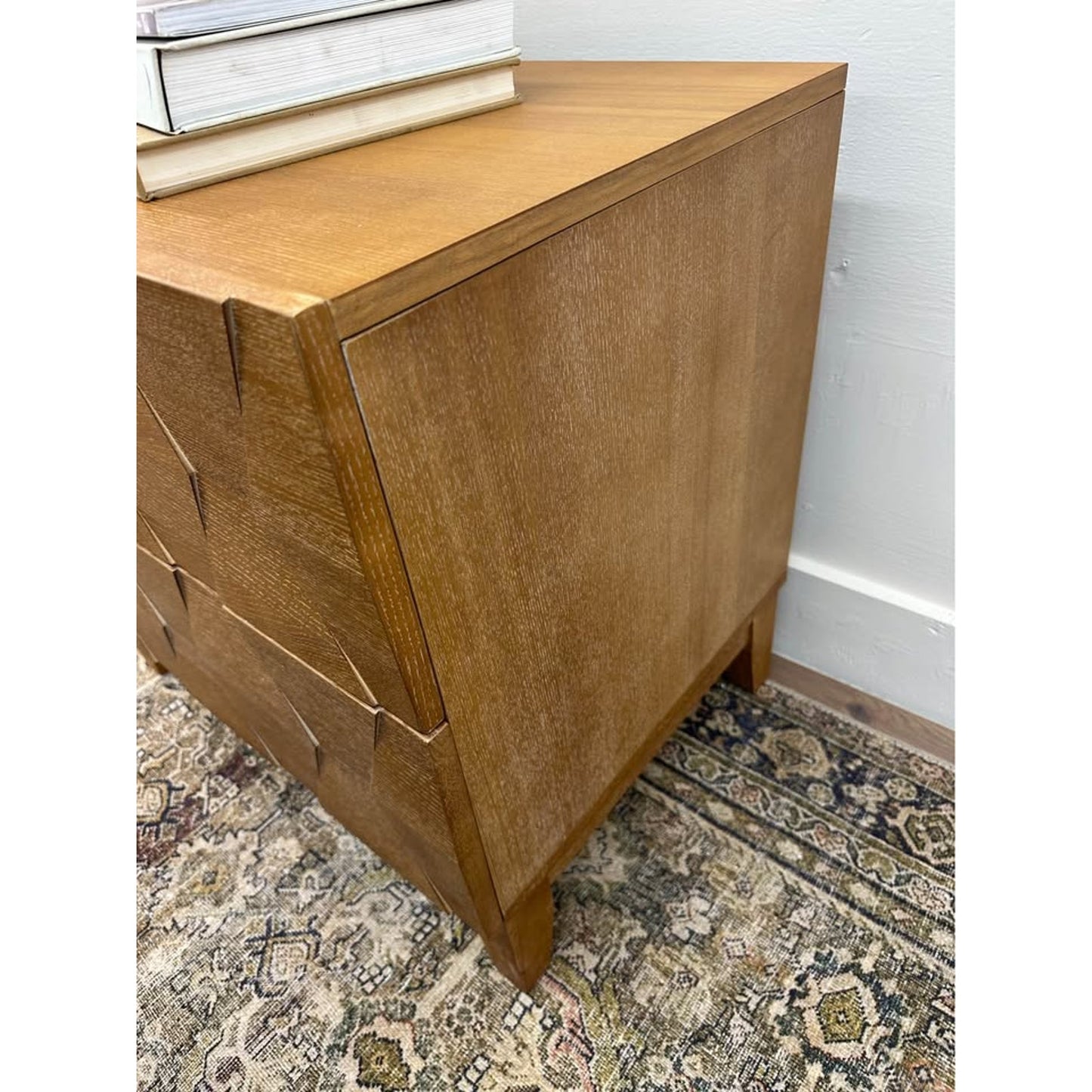 Helga 2 Drawer Nightstand Brown Wood MCM Style Built in Outlet