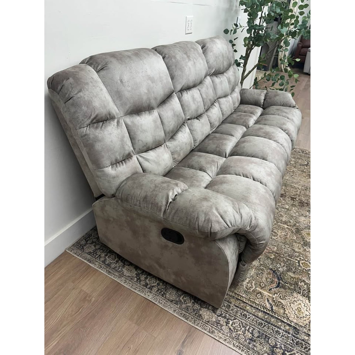 Edilmar Brown Wide Contemporary Overstuffed Manual Reclining Sofa Couch Wide Backrest NEW