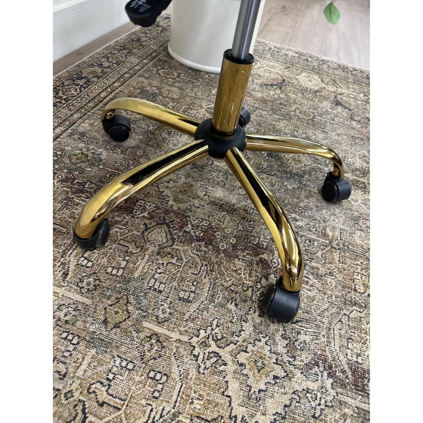 Riccardo Task Chair Brown Faux Leather Gold Rolling Office Chair