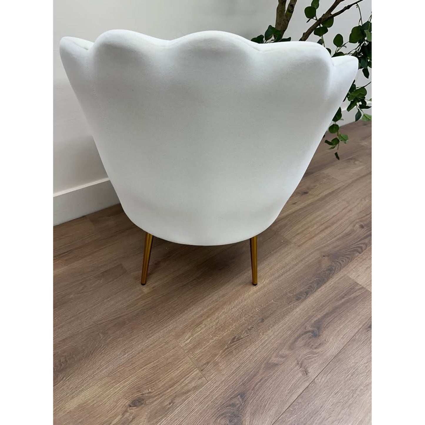 Donata Barrel Chair-IVORY Scalloped Side Chair Vanity Gold Legs New Karat Home