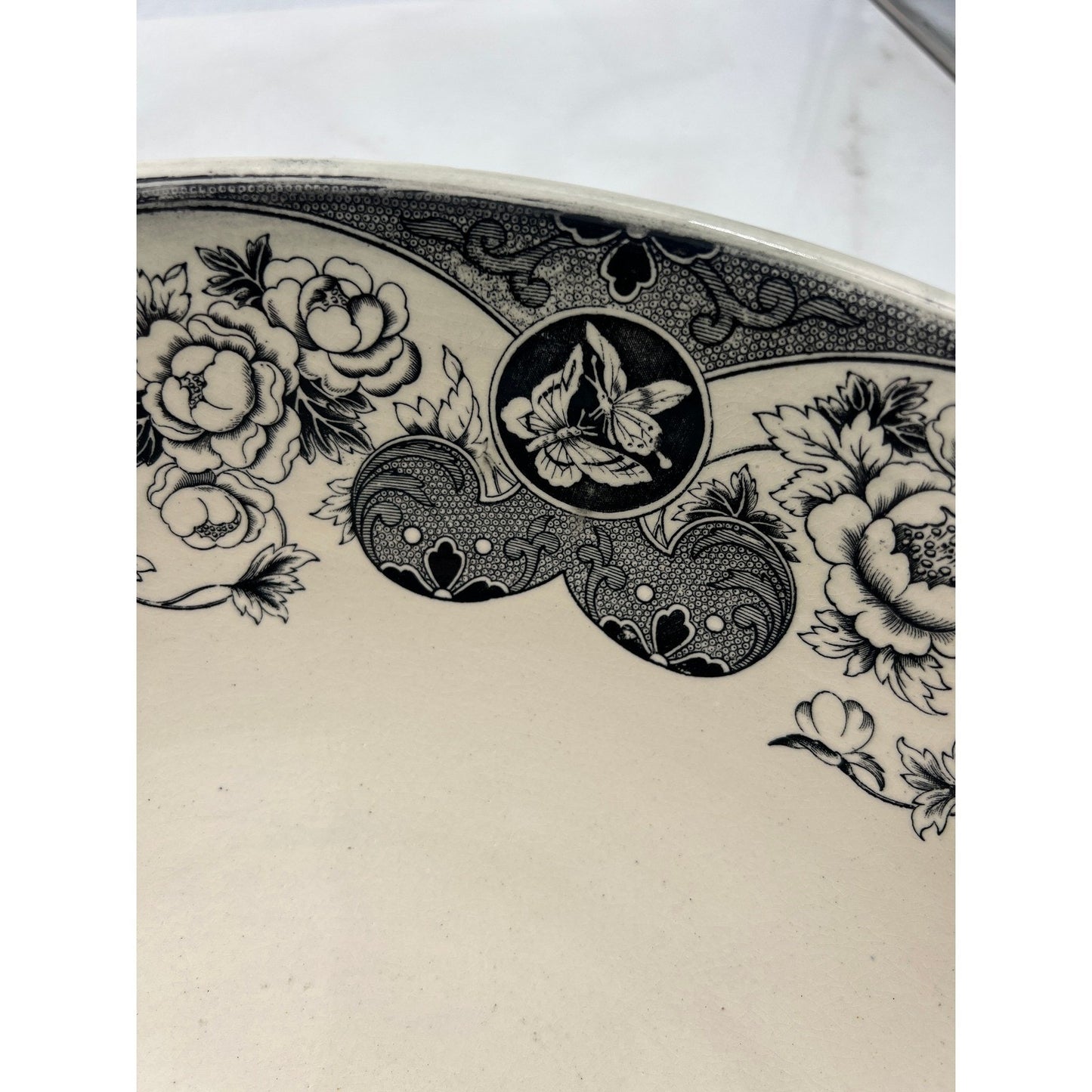 VTG Brownfield Sado Large Serving Bowl Floral Dragon Birds Ironstone