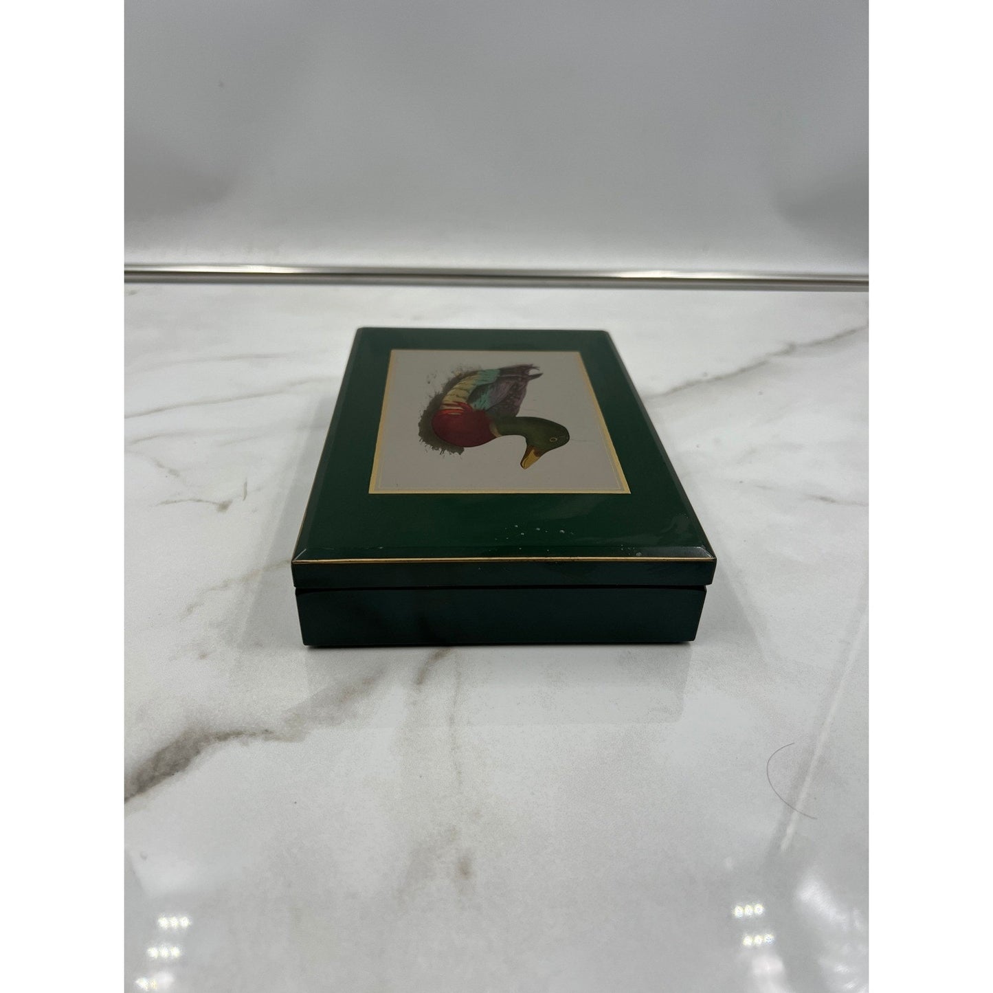 VTG Otagiri Japan Lacquerware Trinket Box Mallard Duck Gibson Greetings Green