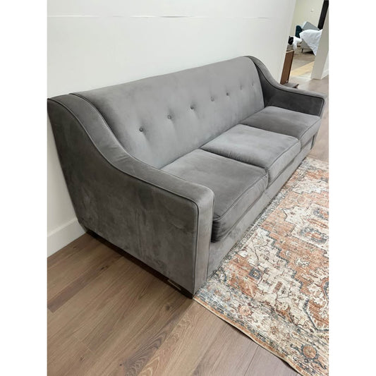 Style Line Gray Tufted Sofa Couch Three Seater Velvet