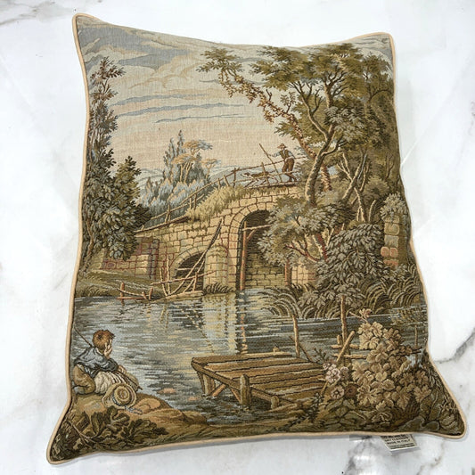 VTG Tapestry Decorative Pillow Italian Countryside Accent Cushion Cottagecore