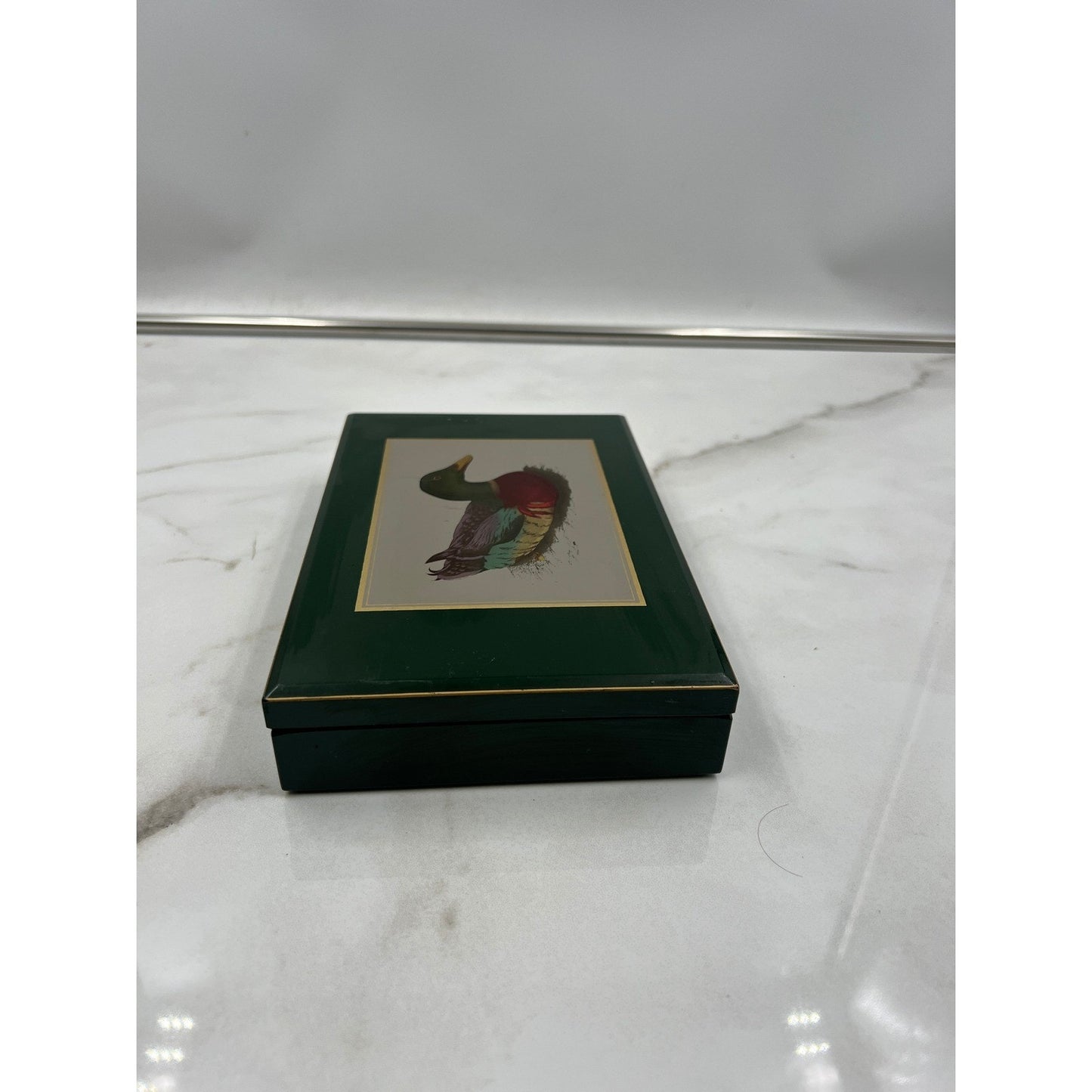 VTG Otagiri Japan Lacquerware Trinket Box Mallard Duck Gibson Greetings Green