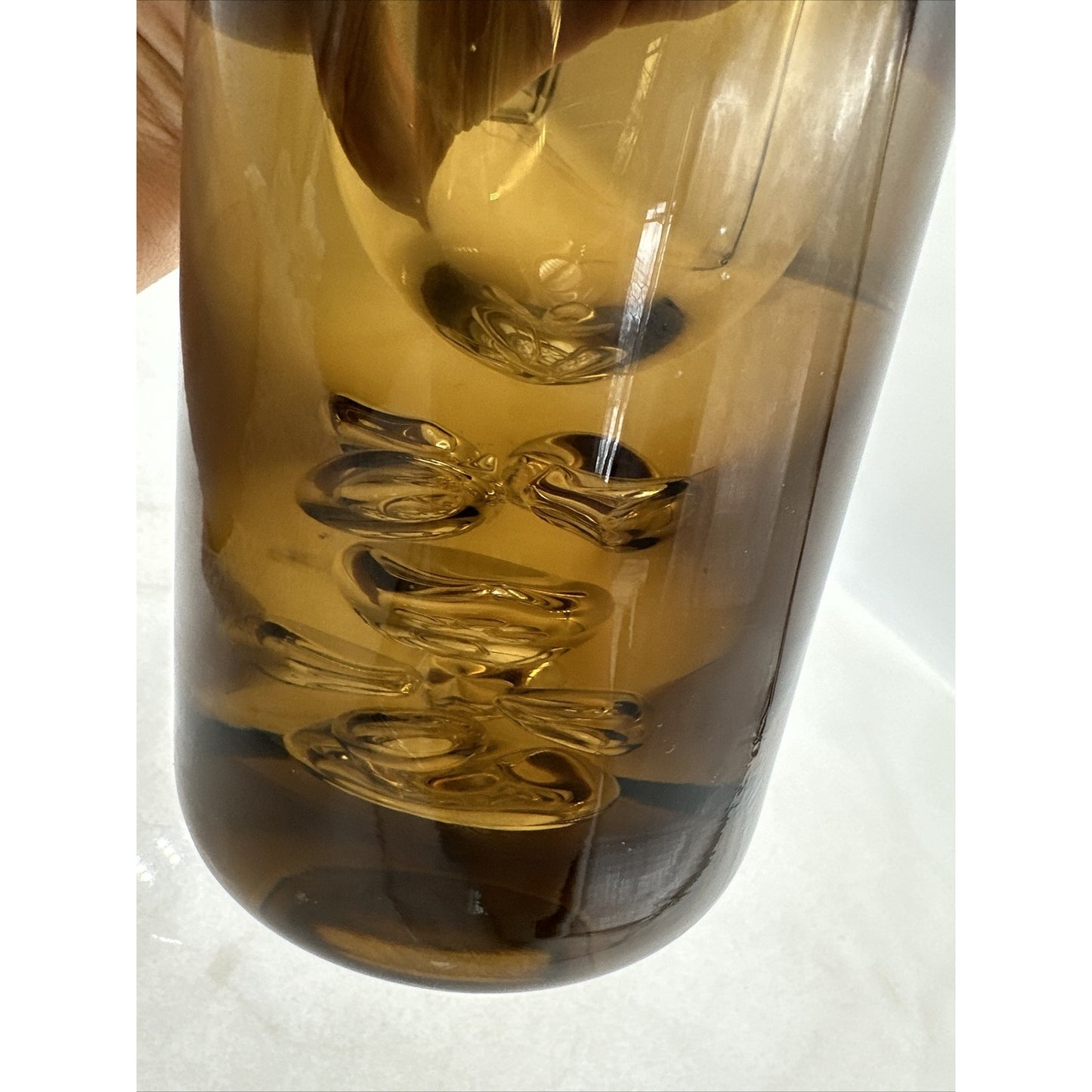 Jan Beranek Skrdlovice Amber Glass Vase MCM Hand-Blown Smoked Murine Detailing