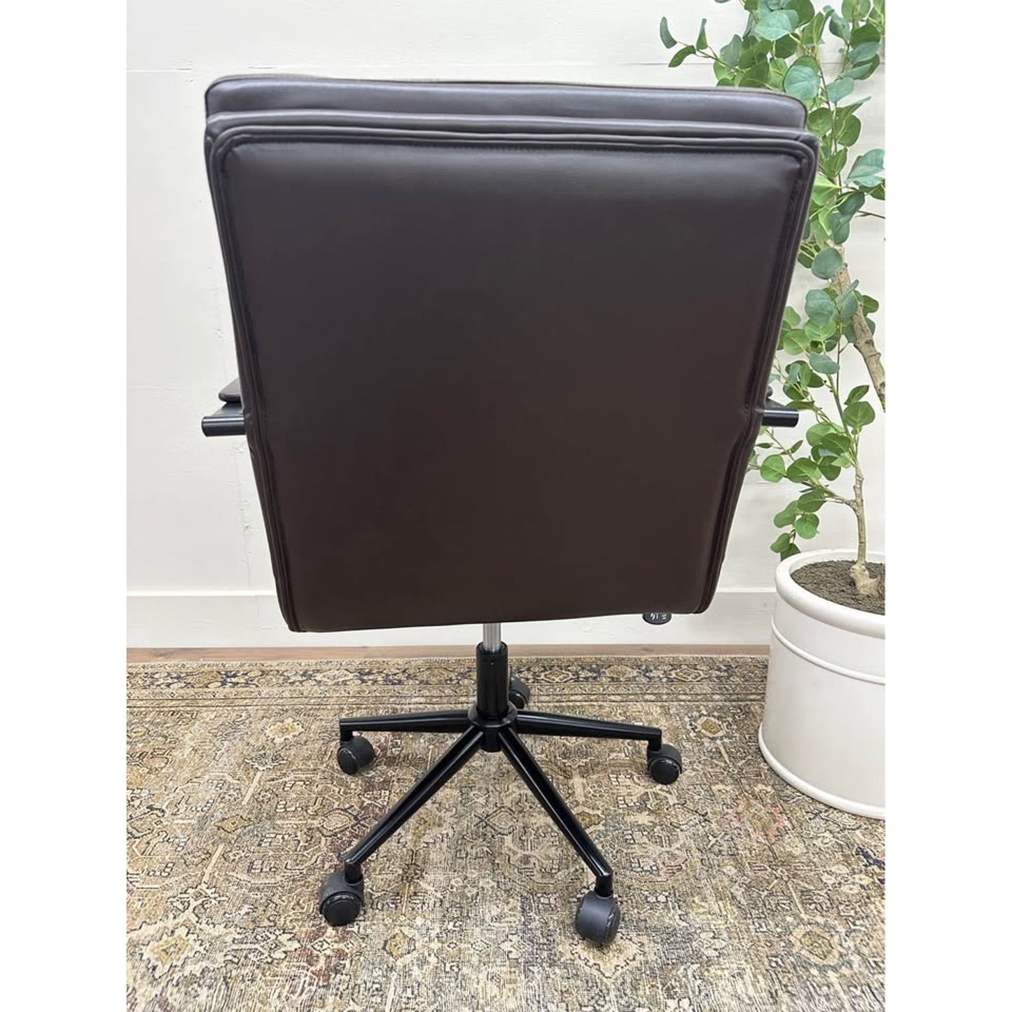 Joseph Task Chair-Brown Faux Leather Rolling Office Chair