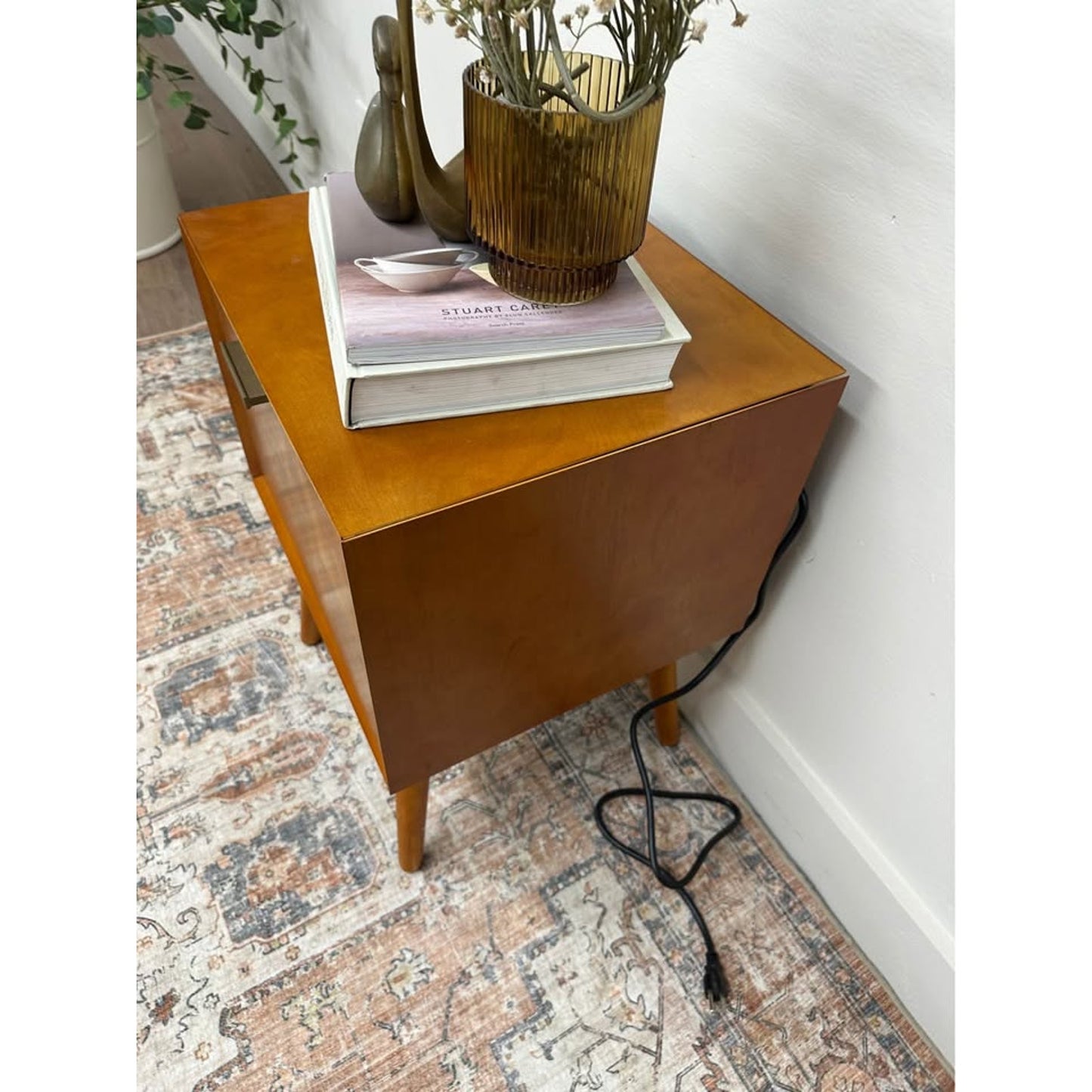 Anita 2 - Drawer WoodNightstand with Built-In Outlets-WALNUT