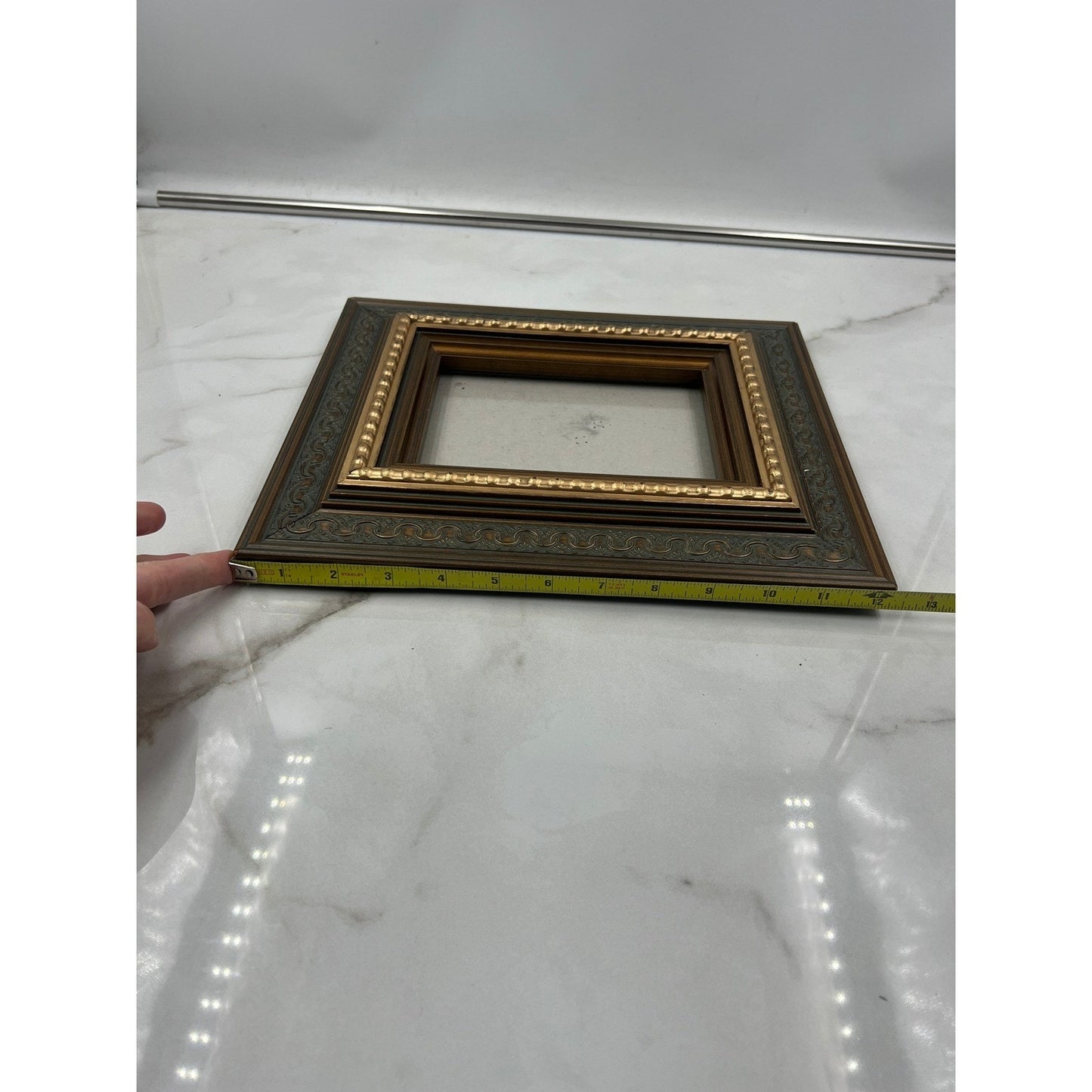 VTG Ornate Bronze Gold Picture Frame 5x7 Opening Scroll Beaded Traditional 10x12