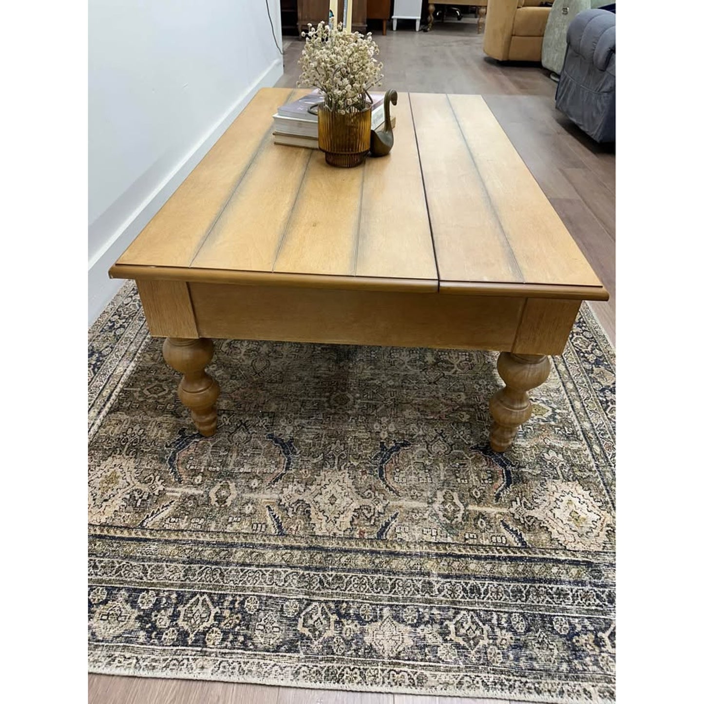 Angelica Coffee Table Lift Top 4 Legs  with Storage-NATURAL