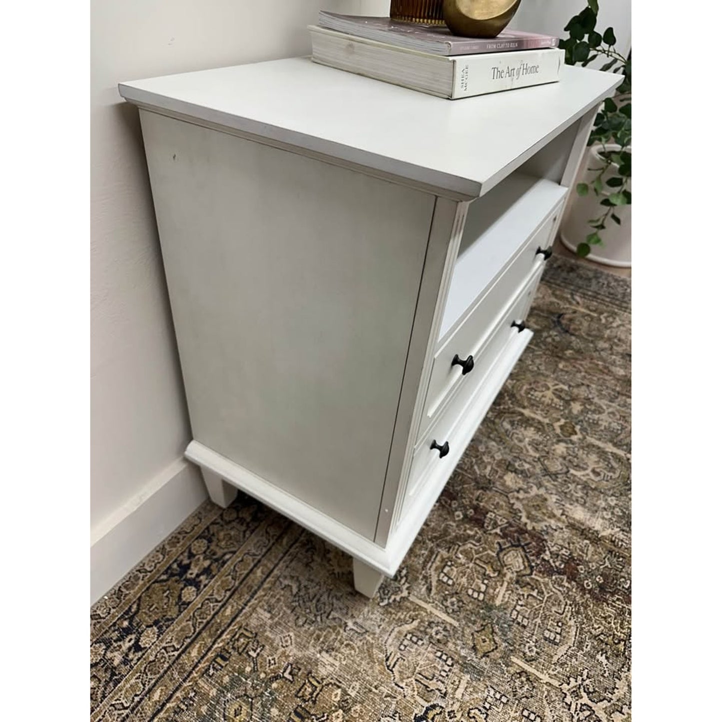 Davide 2 Drawer Nightstand Solid Wood End Table Chest Creamy White W/Charging Station New