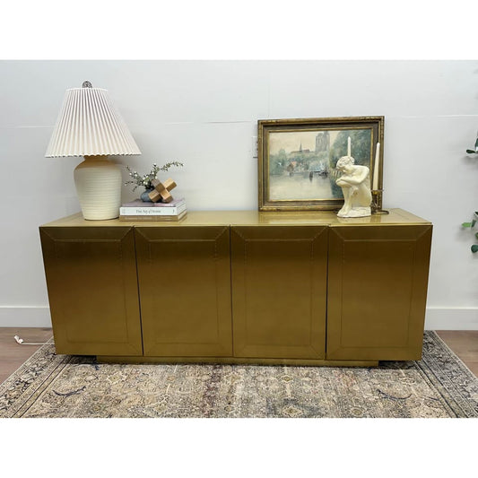 Four Hands Carlitha 72" Sideboard Gold Metal 4 Door Console Credenza Entry Buffet