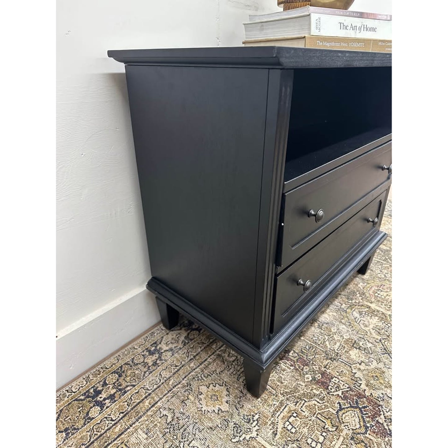 Davide 2 Drawer Nightstand Solid Wood End Table Chest Black Kona W/Charging Station