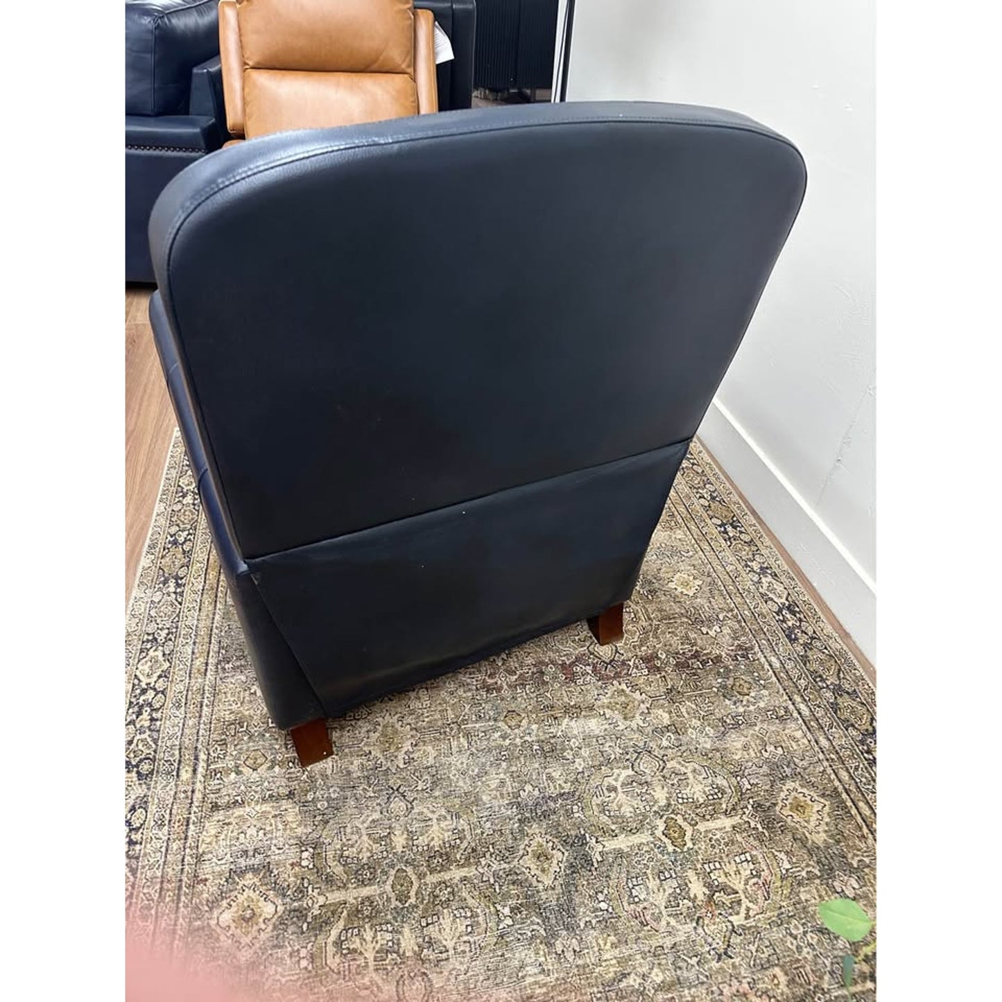 Amil Genuine Leather Recliner-NAVY Armchair Nailhead Trim