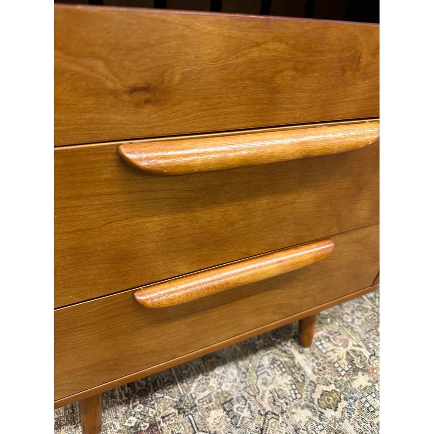 Florrie 3 Drawer Nightstand Acorn  Finish Wood MCM Style Built in Outlet