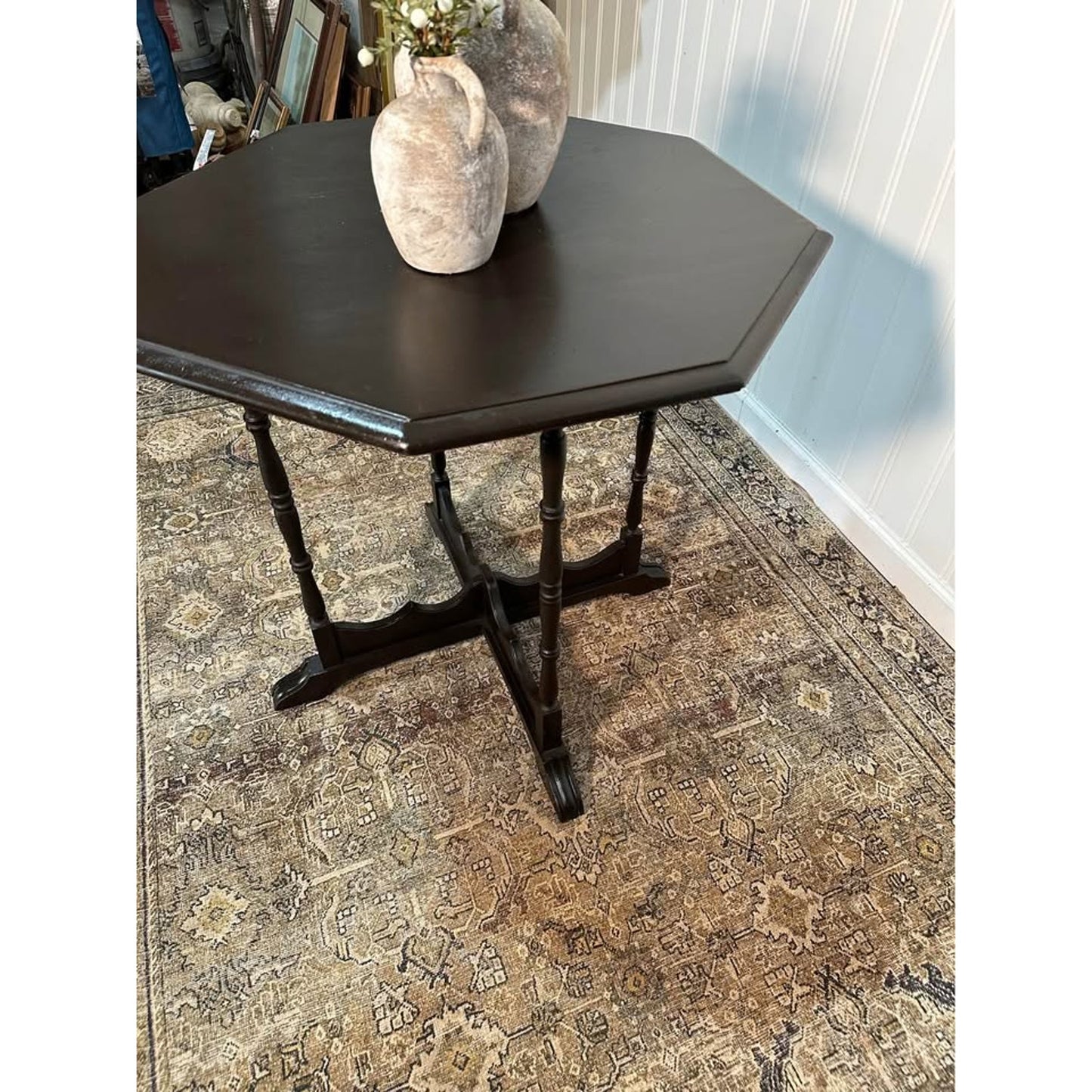 Antique Octagonal Tuscany Black Walnut Side Coffee End Table