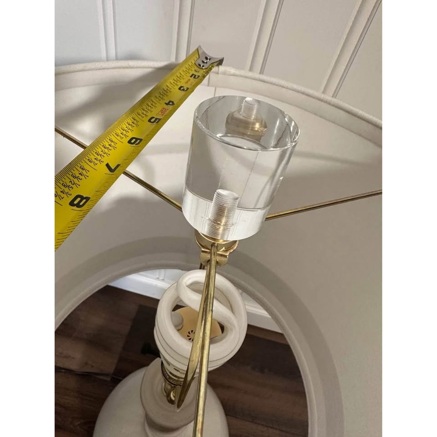 Gray Turned Farmhouse Resin Table Lamp White Shade Gray Band