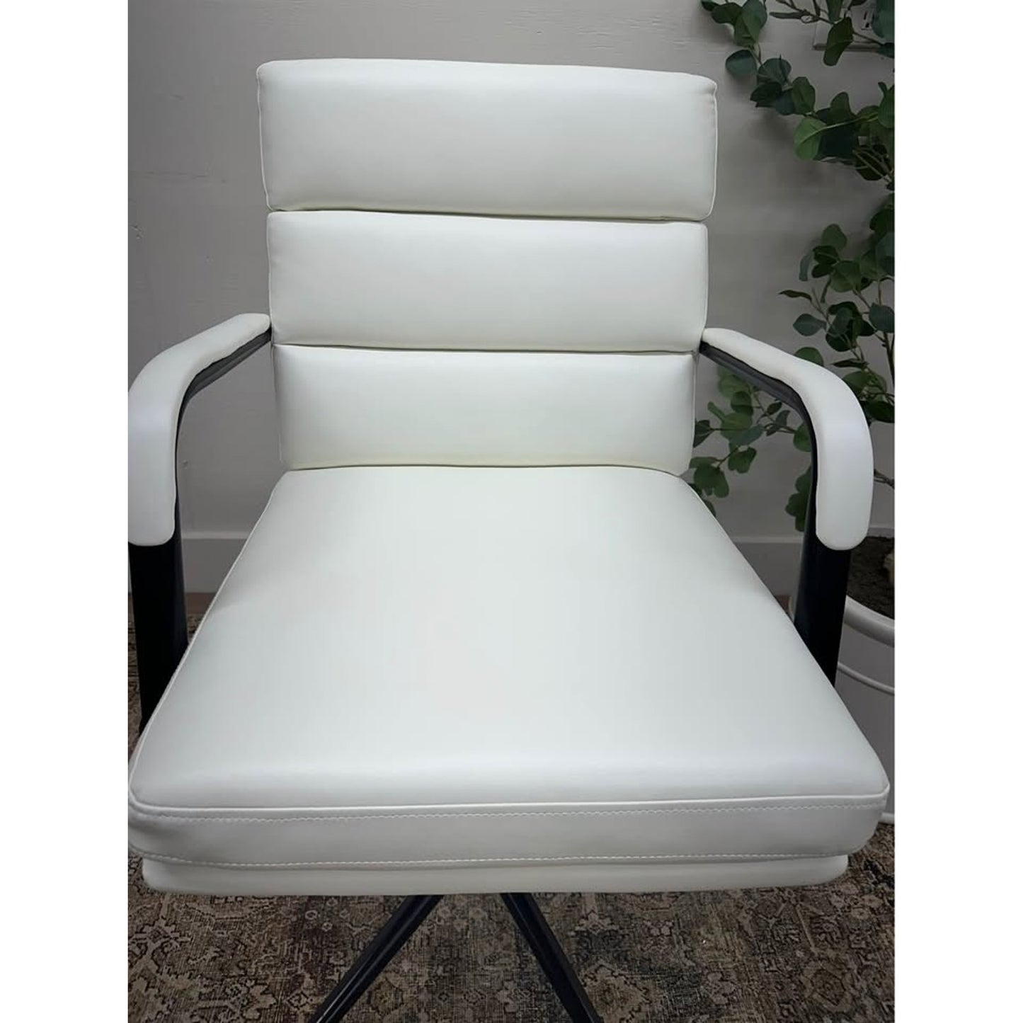 Joseph Task Chair-White Faux Leather Rolling Office Chair