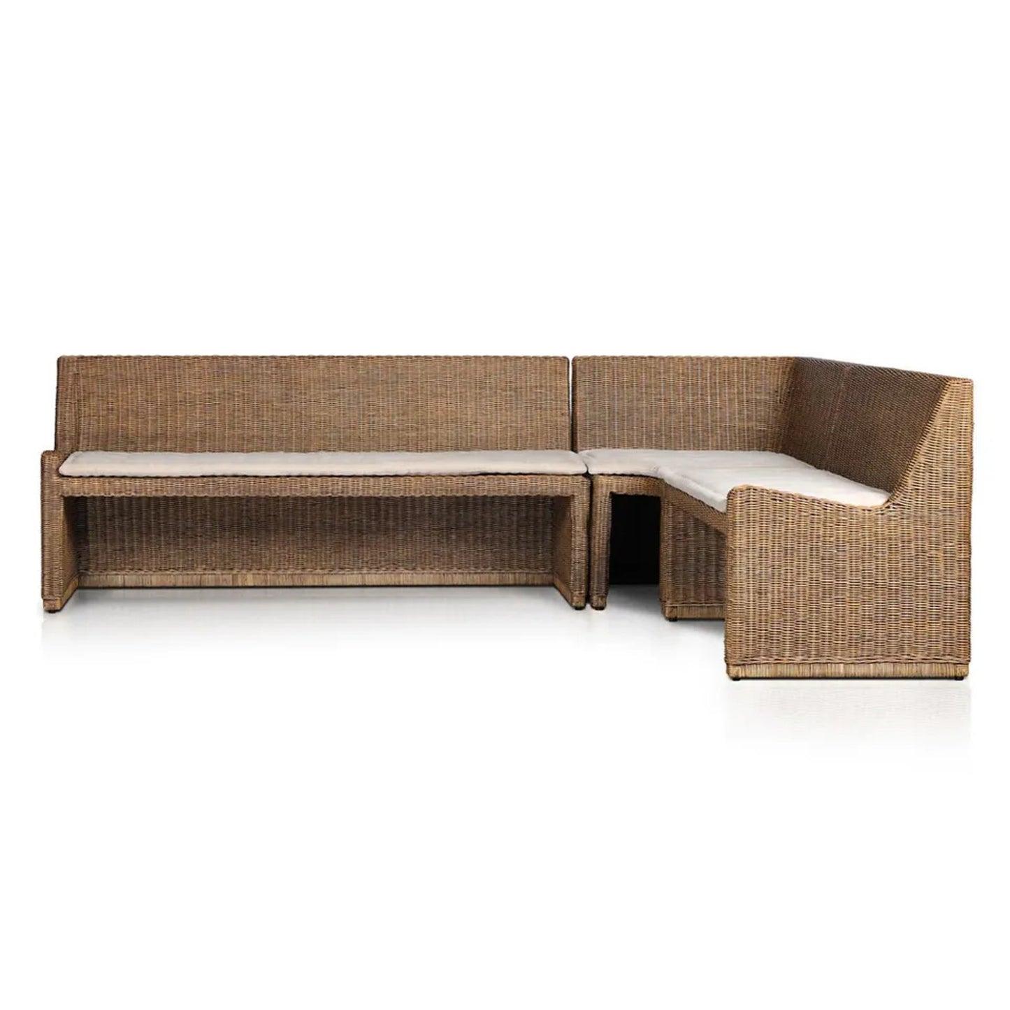 Amber Lewis x Four Hands Senna L Shaped Dining Bench Wicker Tan Cushions