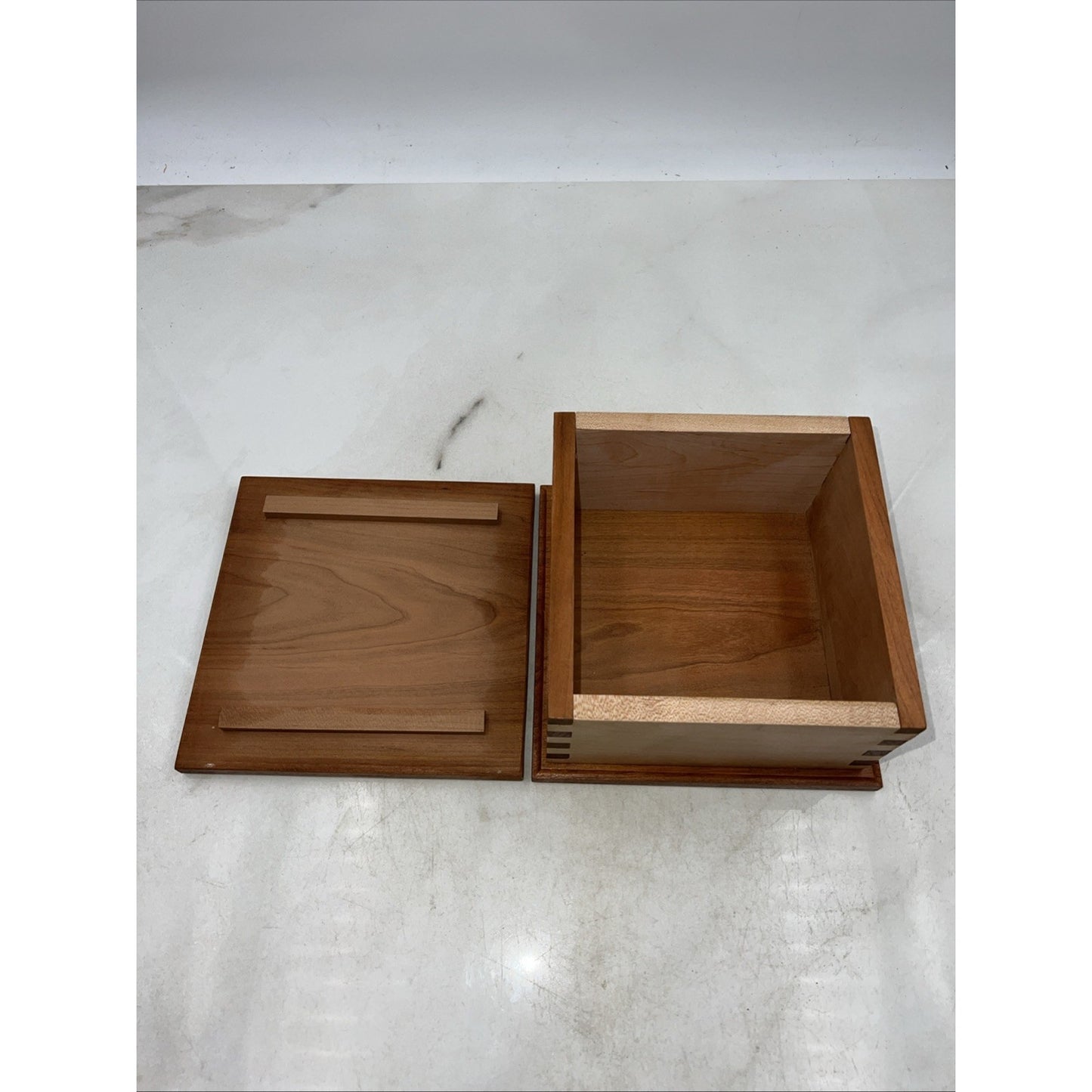 VTG Wood Box With Lid Dovetail Handmade Light Dark Salt Box