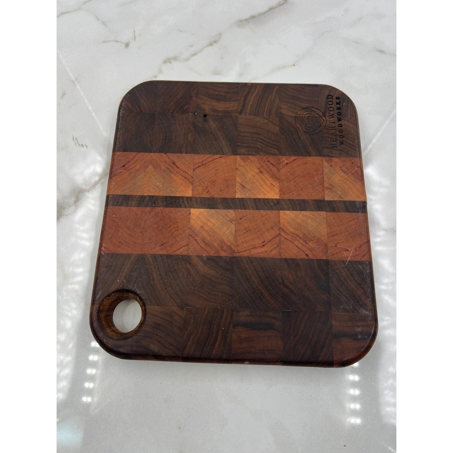 Heartwood Woodworks Cutting Board End Grain Walnut Cherry Butcher Block 9.5in