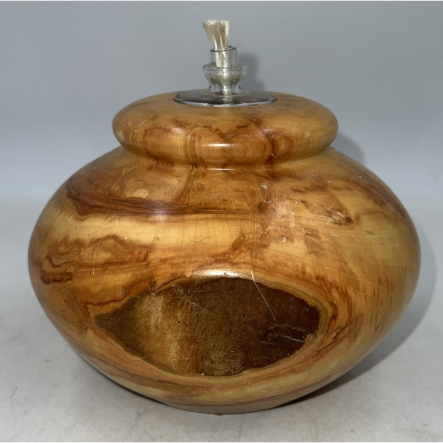VTG Burl Wood Oil Lamp Diffuser Hand Turned Wooden Vase Signed Dan Morris