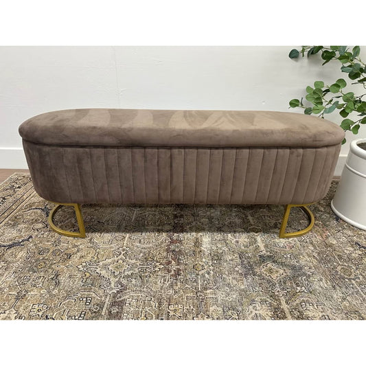 Paula 51" Wide Storage Bench-BROWN Gold Legs Oval Channel Tufting Velvet NEW Karat Home