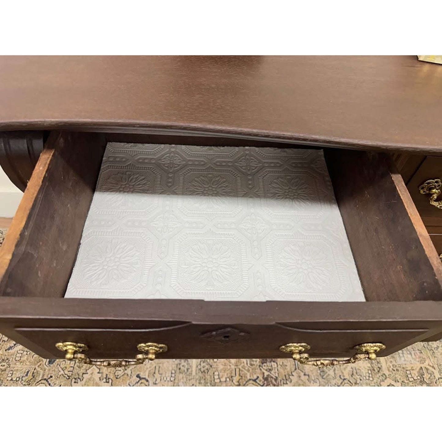 Antique Tiger Oak Dresser or Chest Entry Dark Finish Brass Accents