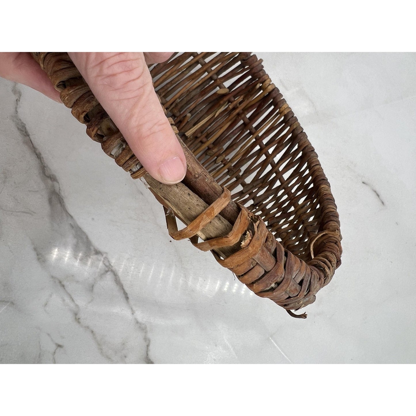 Vintage Handwoven Wicker Basket Round Boho Rustic Purse Bag 12x12x5 Storage