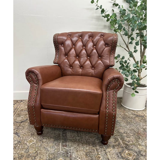 Abraham Genuine Leather Recliner-BROWN Tufted Nail Head Trim New Karat Home