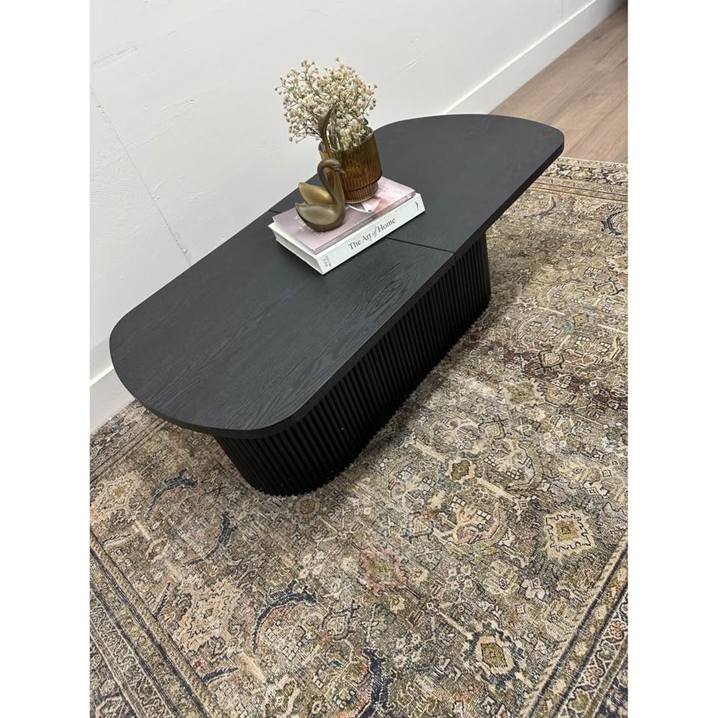 Elias Oval Coffee Table-BLACK Flip Top Storage Wooden Fluted Base