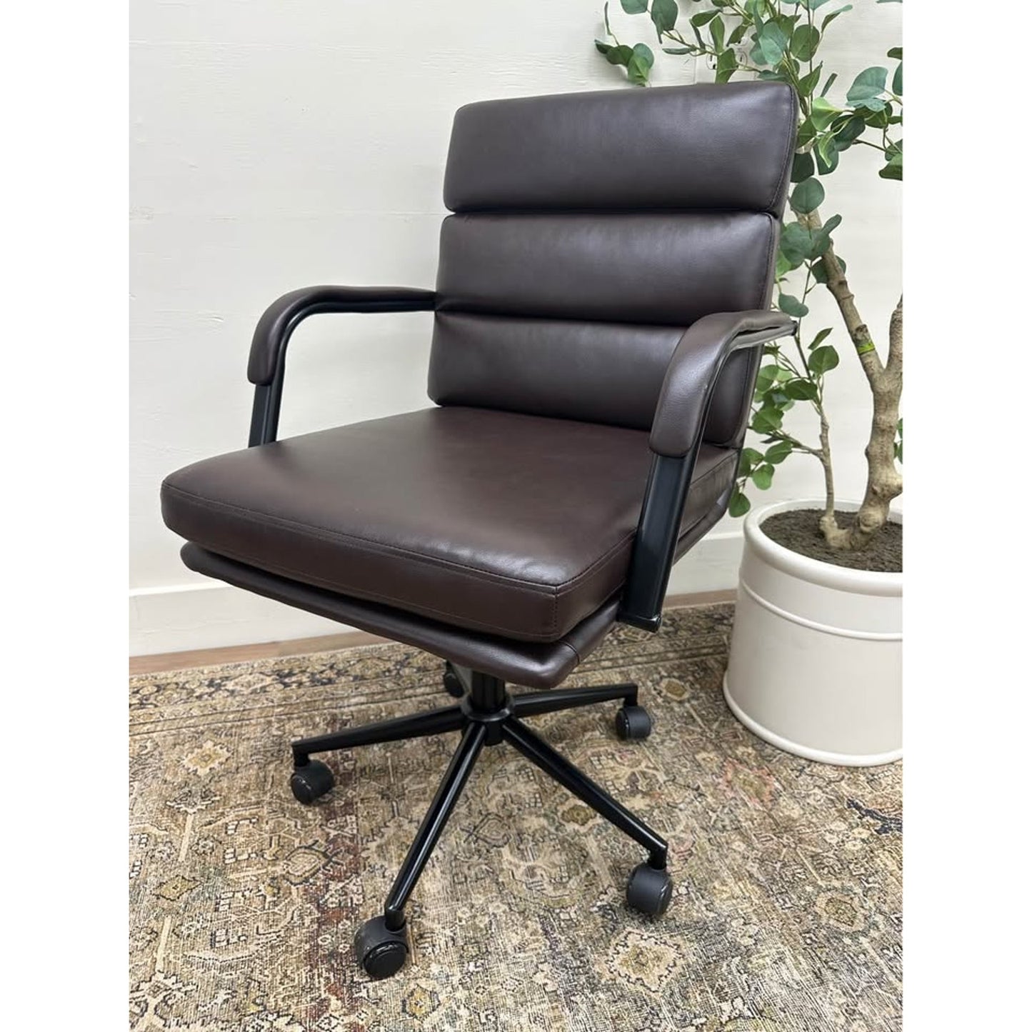 Joseph Task Chair-Brown Faux Leather Rolling Office Chair