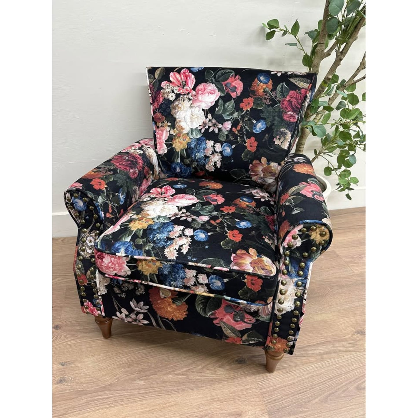 Araceli Armchair-BLACK Floral Archair Nail Head Trim NEW Karat Home