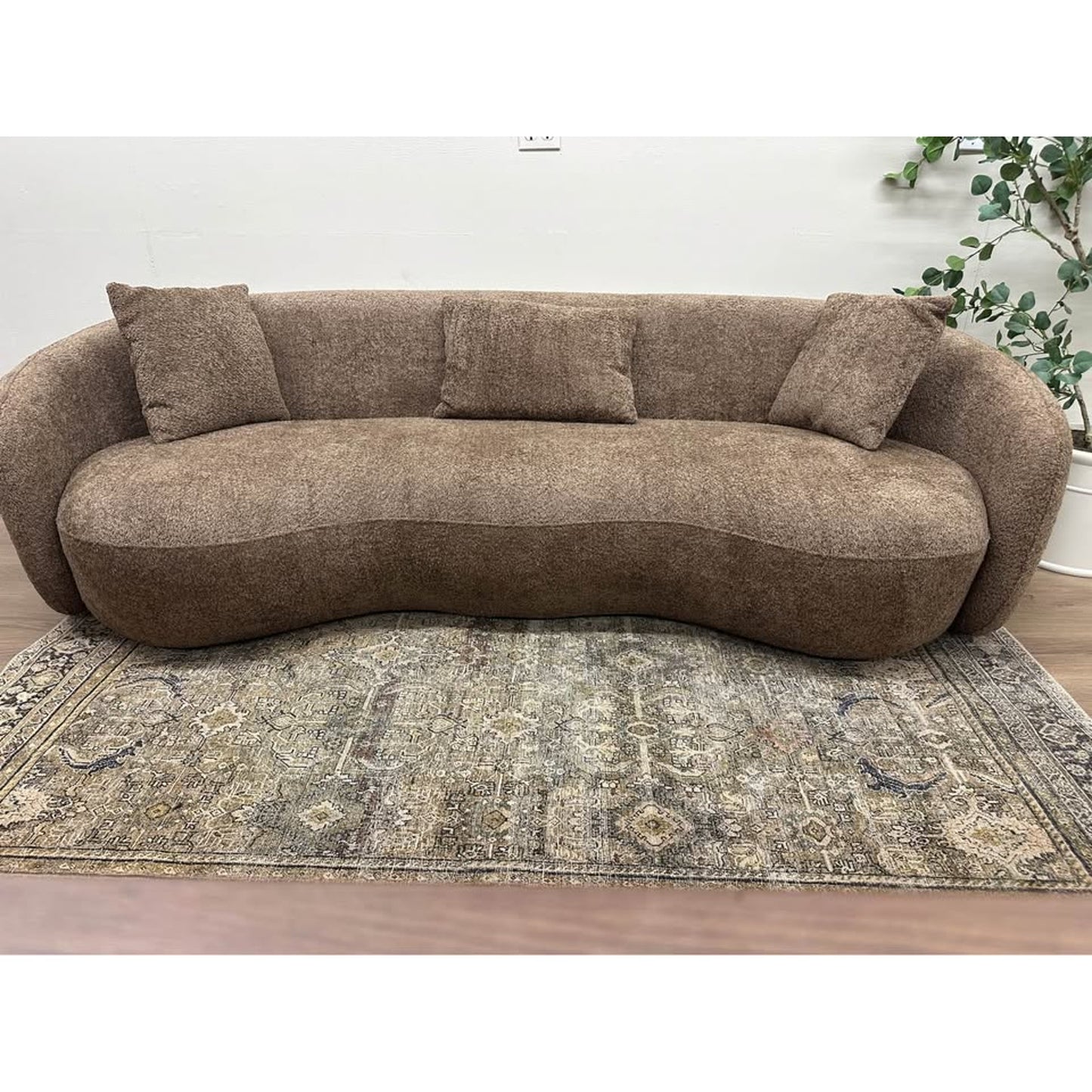Curved Sofa Couch Brown Boucle Fabric Couch By Orren Ellis Kidney Bean
