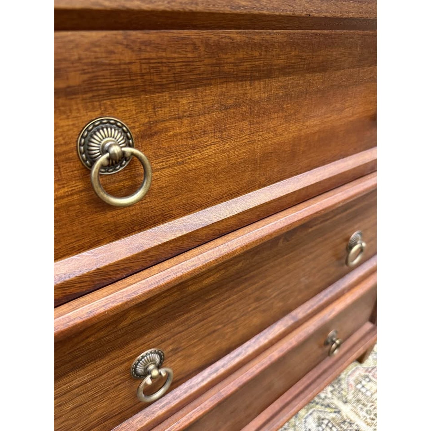 Lev 3-Drawer Nightstand End Table Brown Stained Wood Built In Outlet