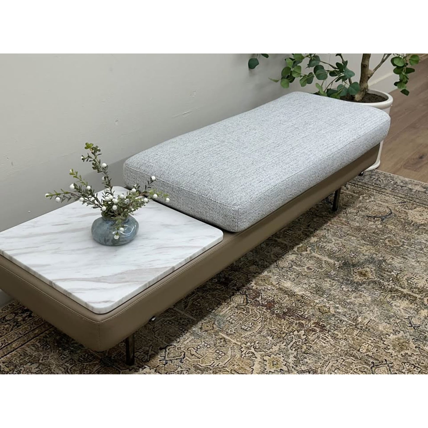 Mirycal Cotton Linen Upholstered Bench Marble Table Seat Hokku Designs