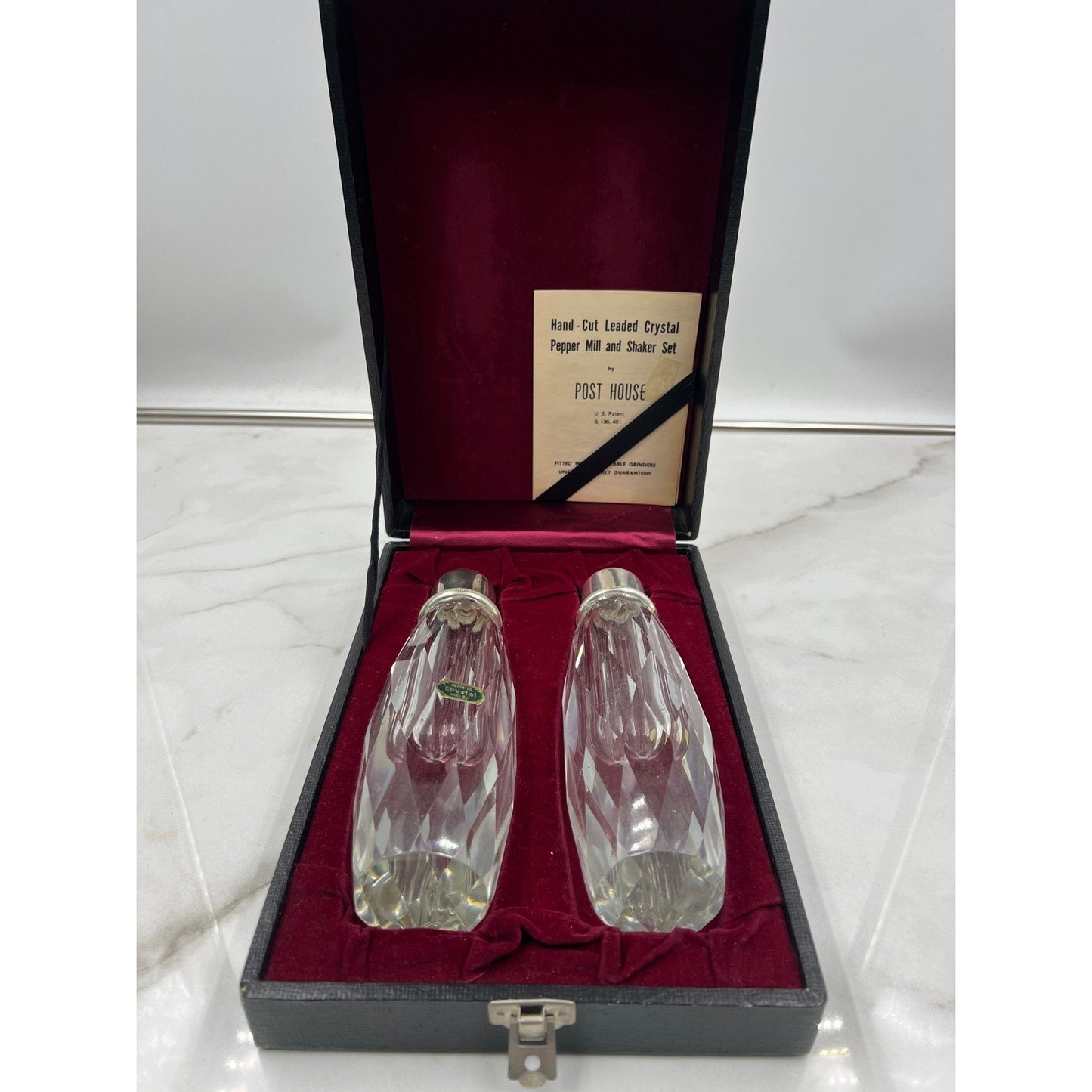 VTG Post House Hand Cut Leaded Crystal Pepper Mill and Shaker Set Grinders