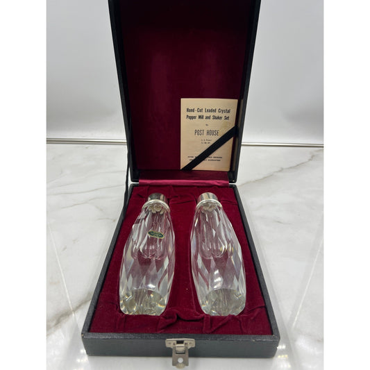 VTG Post House Hand Cut Leaded Crystal Pepper Mill and Shaker Set Grinders