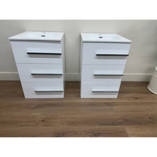 Marlaya 20" High Gloss White Silver Accents Bathroom Vanity w/Sink Set of 2