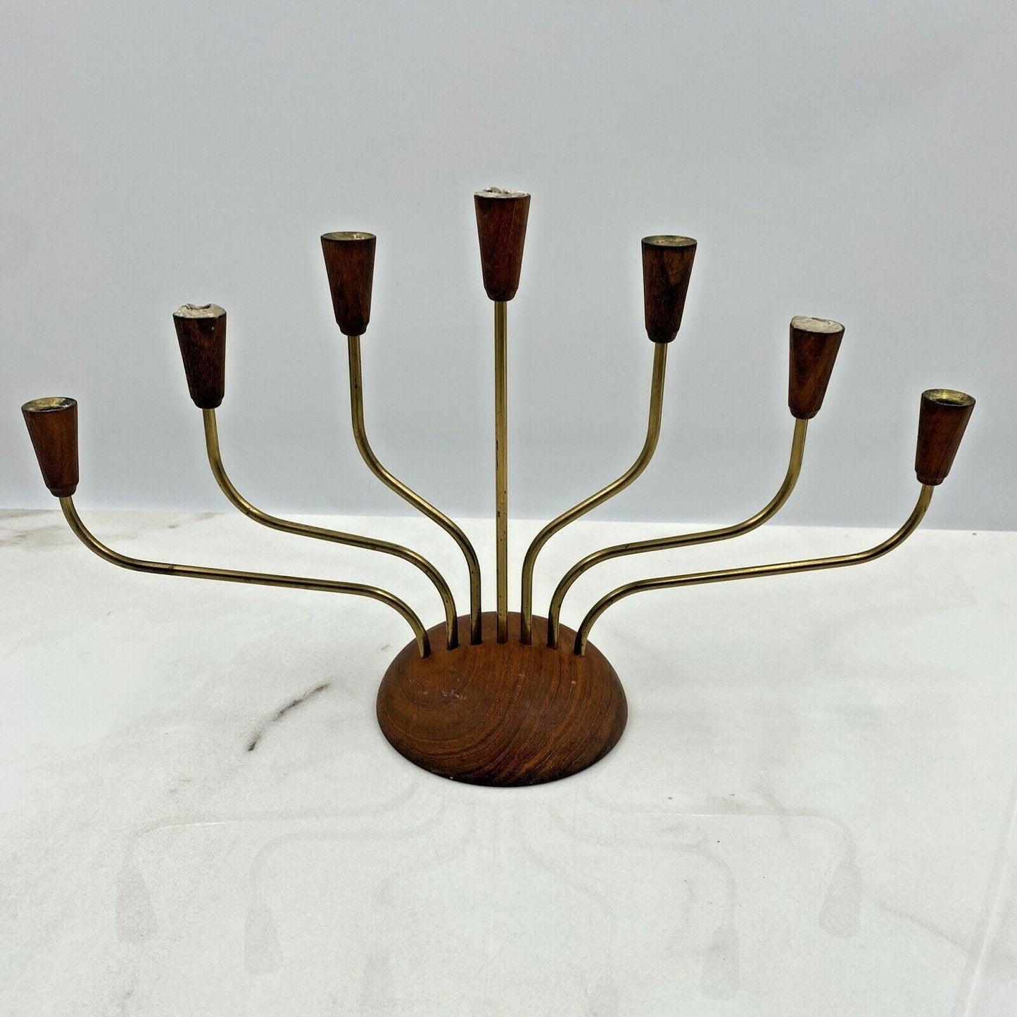 VTG Teak Candelabra Candle Holder Brass Mid Century Modern by Gunnar Ander?