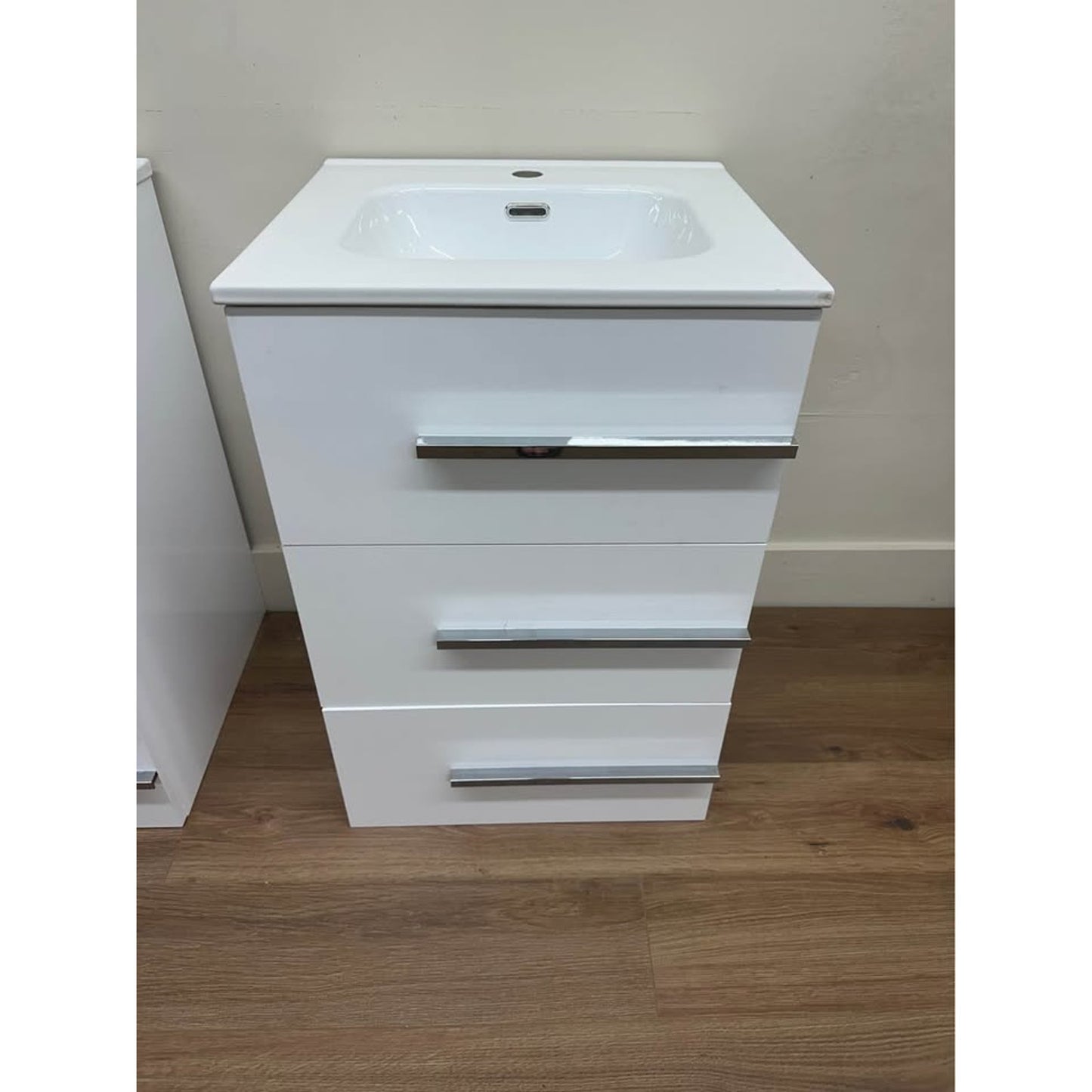 Marlaya 20" High Gloss White Silver Accents Bathroom Vanity w/Sink Set of 2