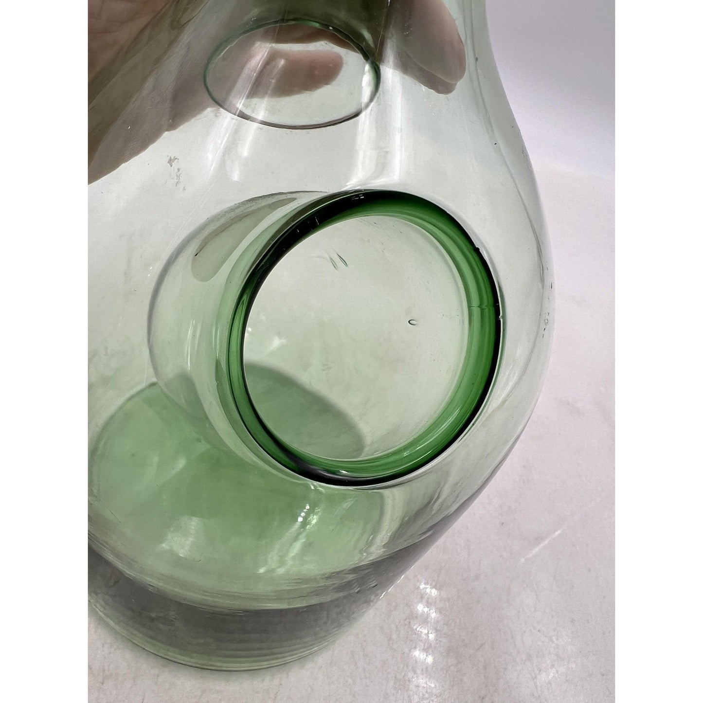 Vintage Green Glass Double Spouted Porron Wine Pitcher 10" Hand Blown Art Spain