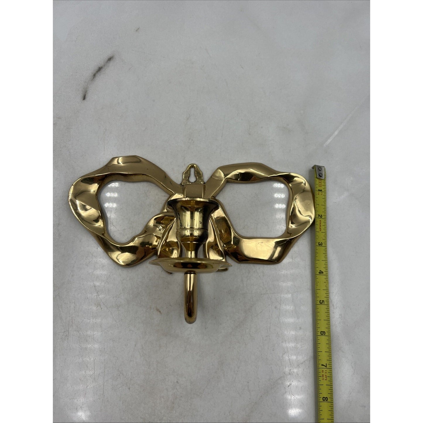 Vintage Candle Wall Sconce Brass Bow Ribbon Holder Brass Candle Holder