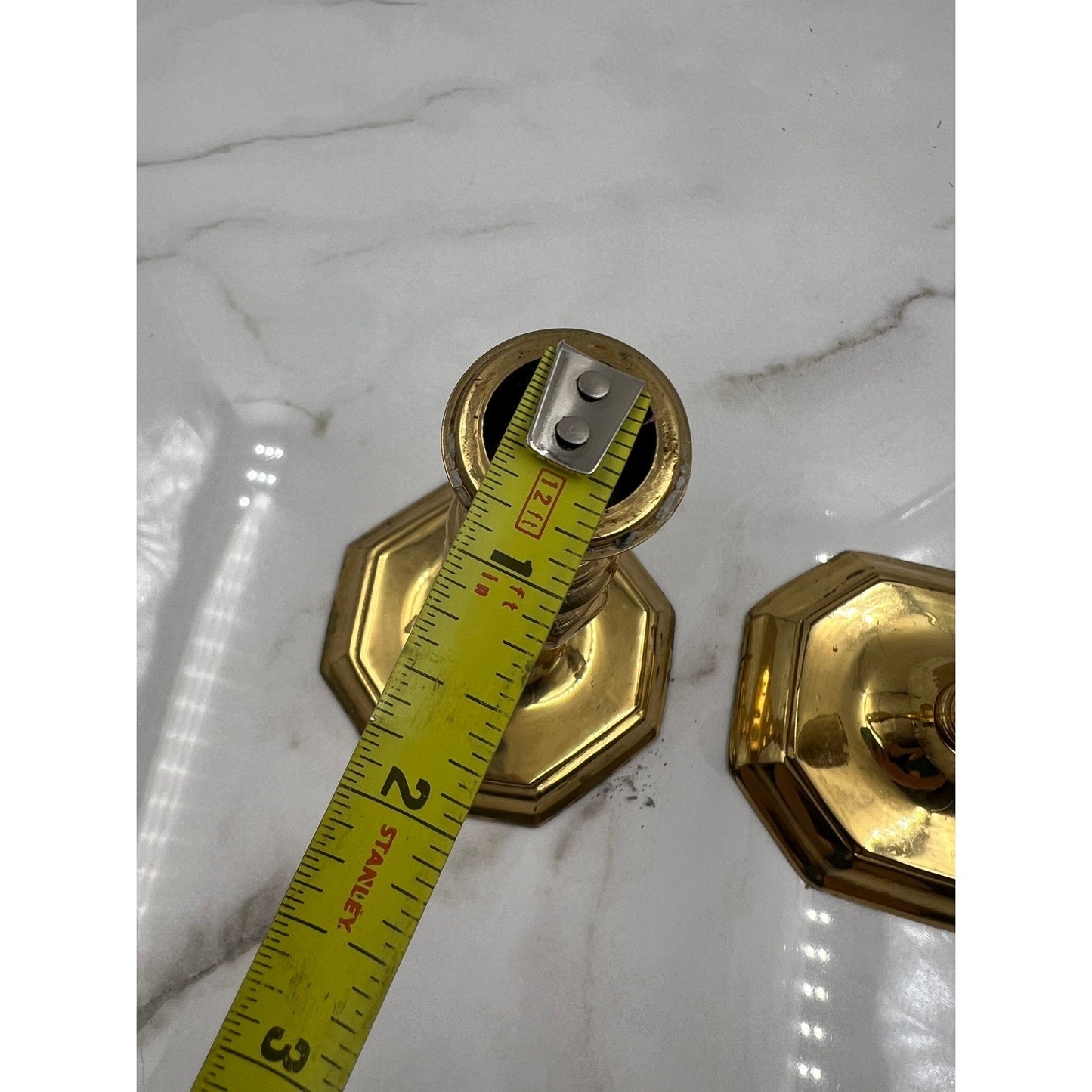 VTG Brass Candlesticks Holders Turned Hexagonal Base Set of 2