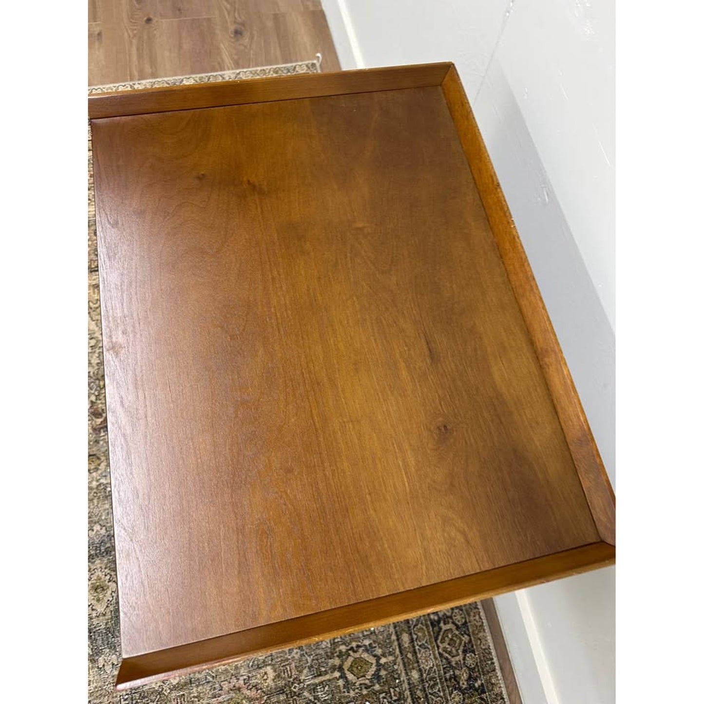 Florrie 3 Drawer Nightstand Walnut Finish Wood MCM Style Built in Outlet