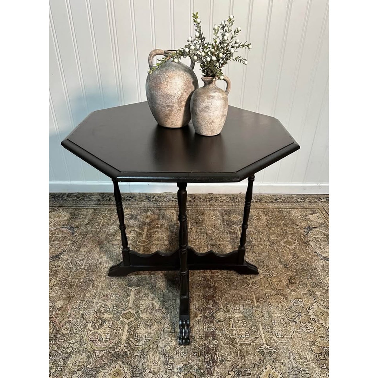 Antique Octagonal Tuscany Black Walnut Side Coffee End Table